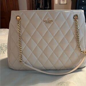 Kate Spade Ivory Quilted Shoulder Bag with Gold Chain